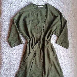 100% Cotton Olive Green Duster Cardigan Open Front Lightweight Long Modest Layer